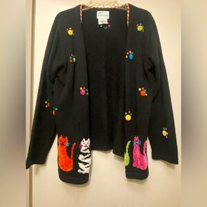 Colorful Cat Design Black Cardigan